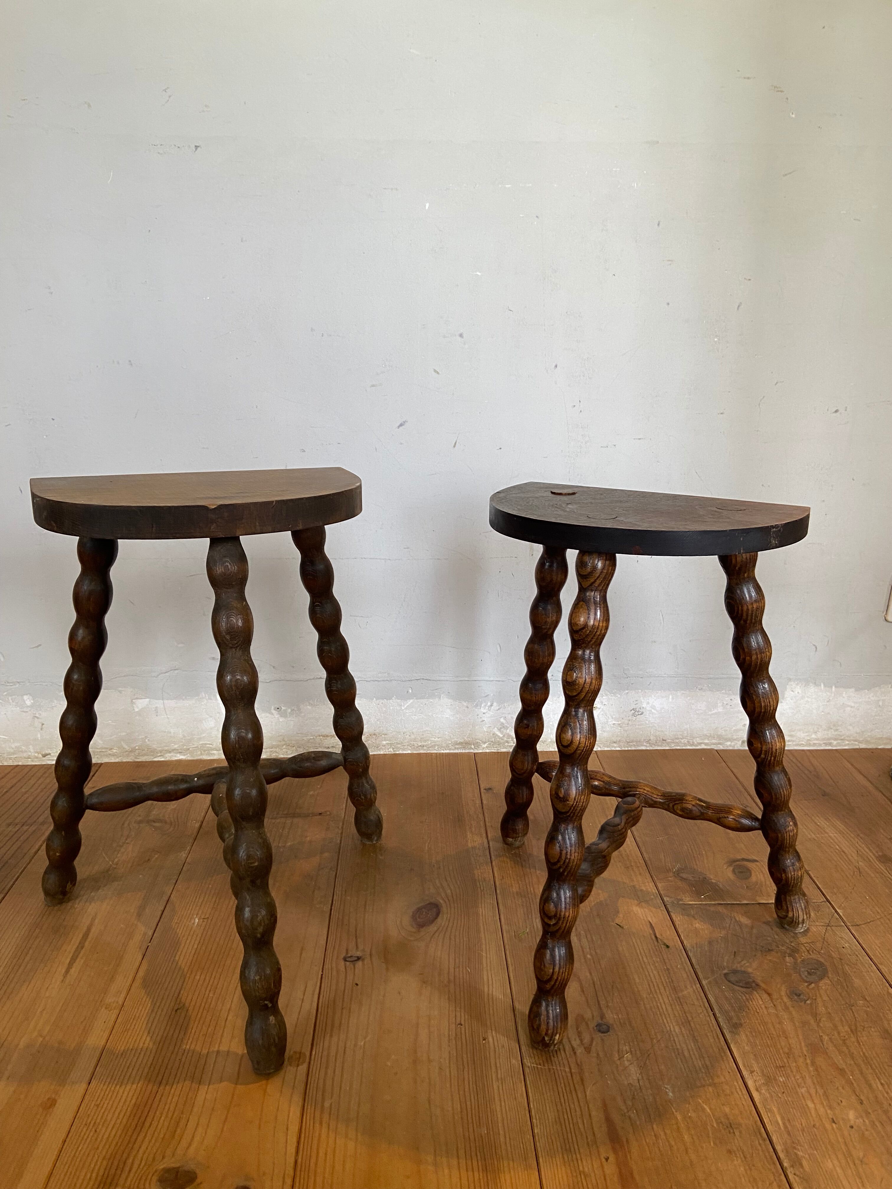 Pair of vintage wooden slag stools