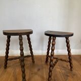 Pair of vintage wooden slag stools