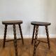 Pair of vintage wooden slag stools
