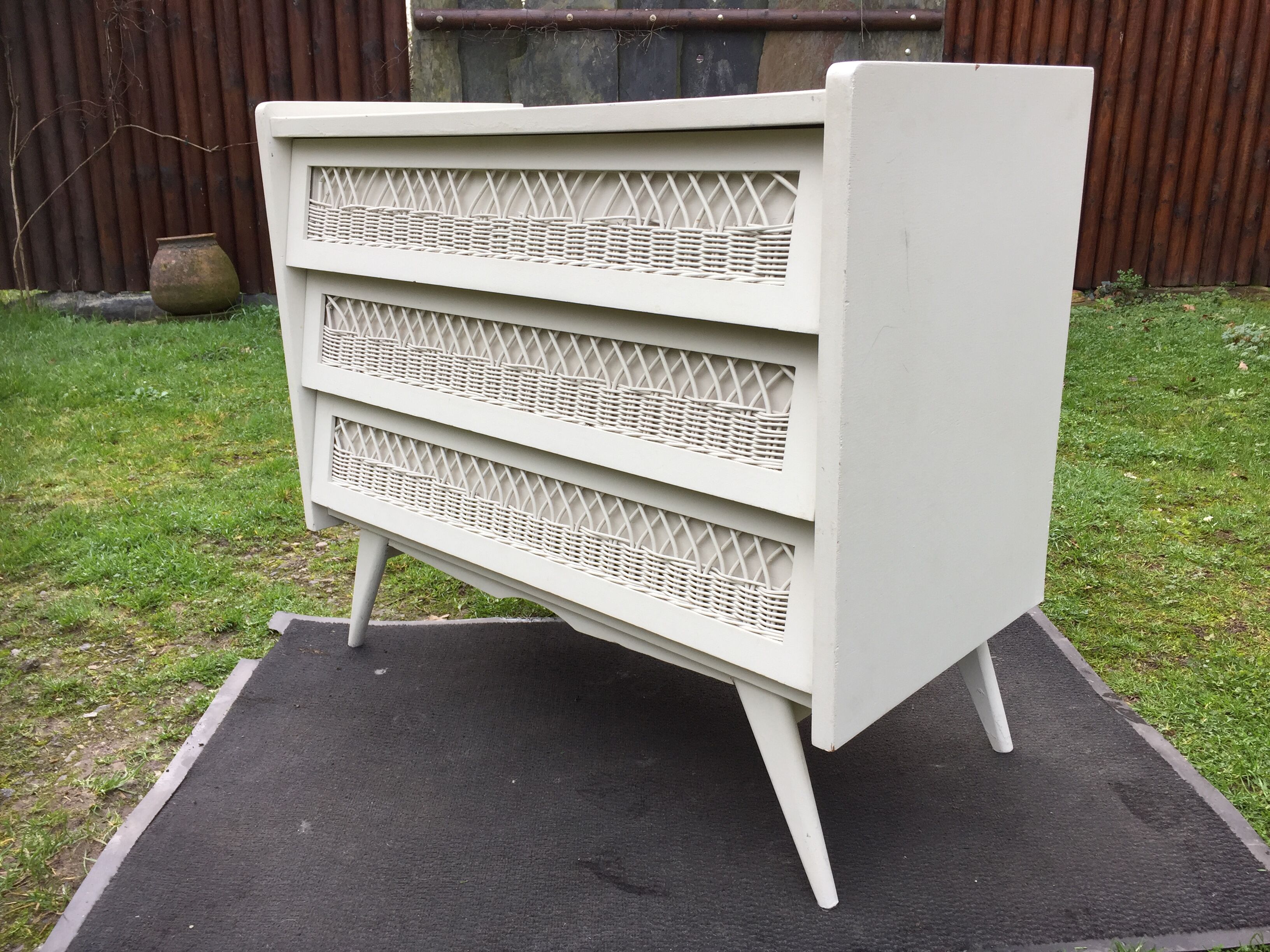 Vintage lacquered chest of drawers grey white