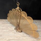 Large Napoleon III fireplace screen in gilded bronze with 9 leaves, shape