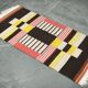 1950s Czech Geometric Wool Kilim Rug in Pink Black and Yellow