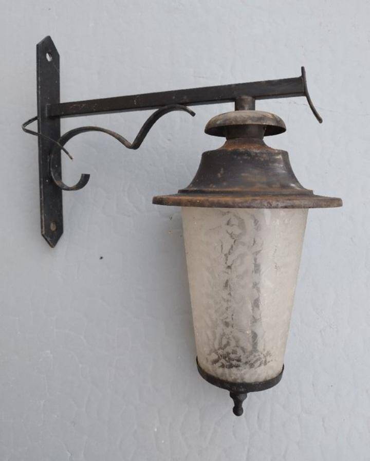 Antique courtyard wall lamp, industrial iron and glass globe