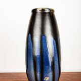 Large Art Deco vase, blue glazed ceramic, Léon Pointu, Puisaye stoneware