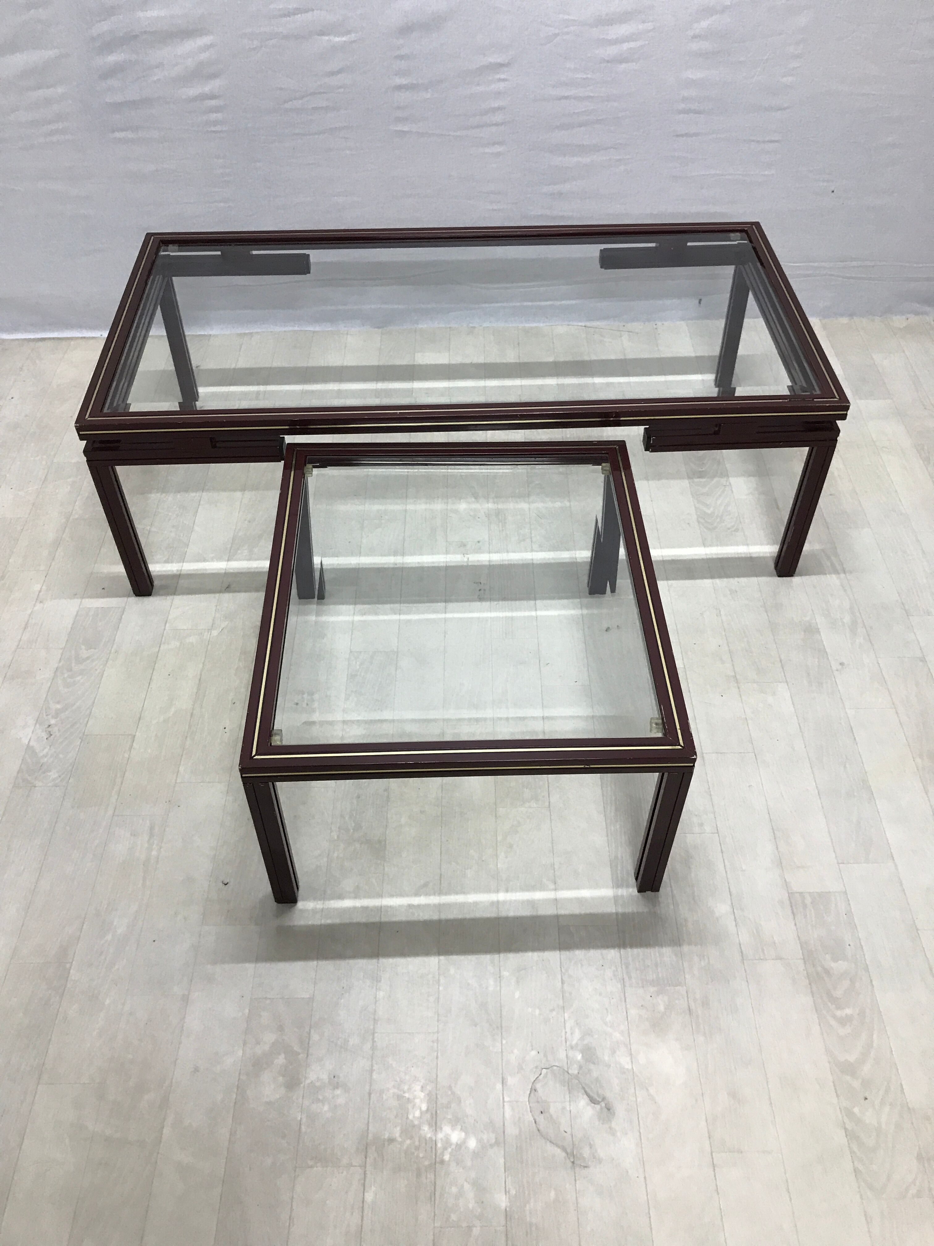 Pierre Vandel metal lacquered stone bass table and glass