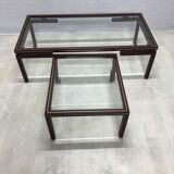 Pierre Vandel metal lacquered stone bass table and glass