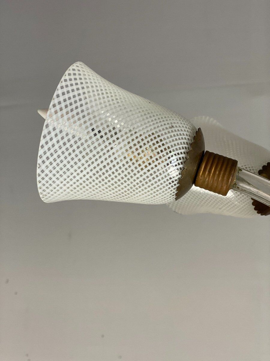 Venetian chandelier in colorless and white murano glass, venini circa 1940