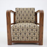 1930s art deco armchair in walnut and backhausen fabric,czechoslovakia