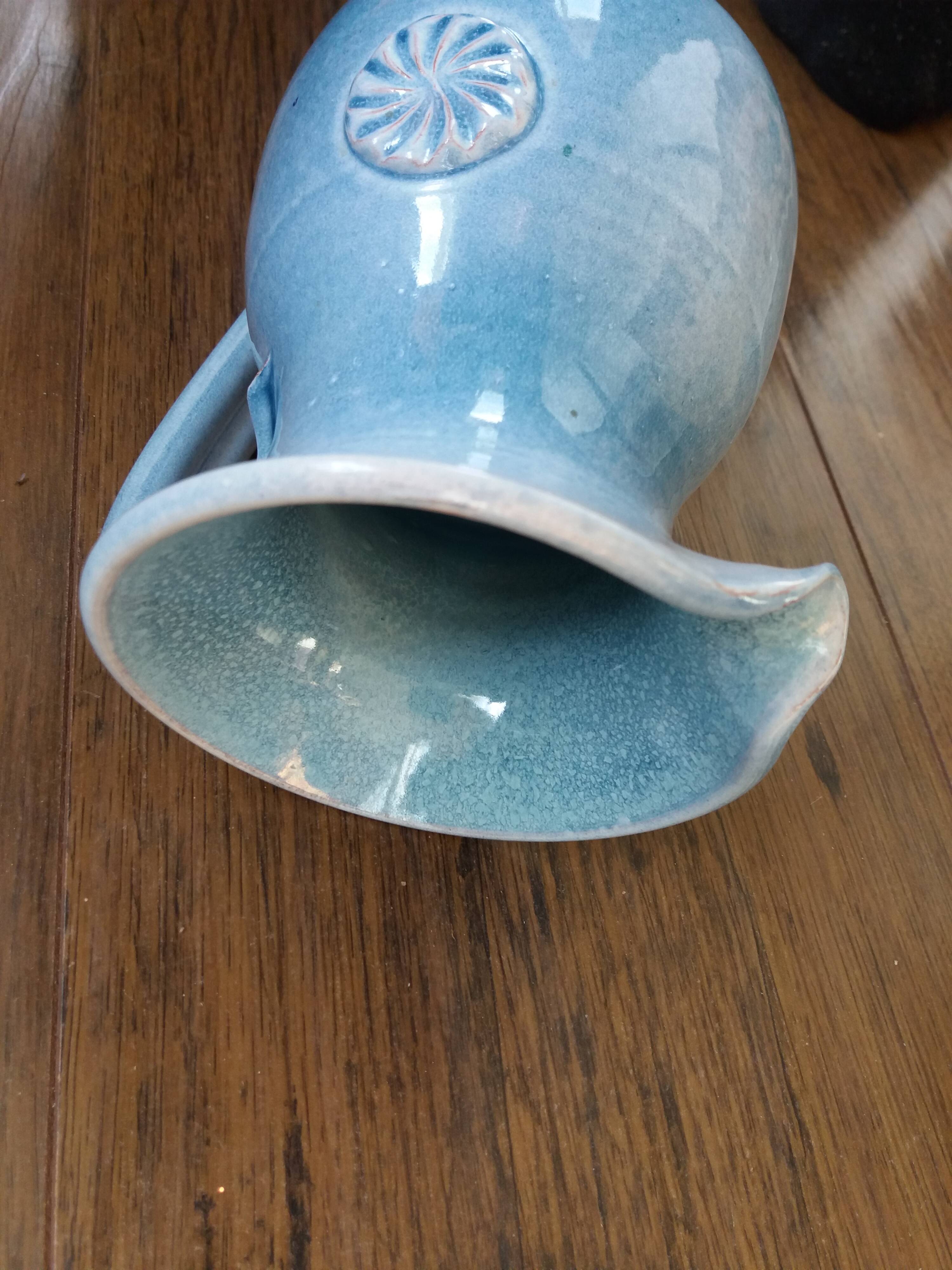 Terracotta pitcher signed Bernard and Geneviève Blanc, Poteries du Queyras