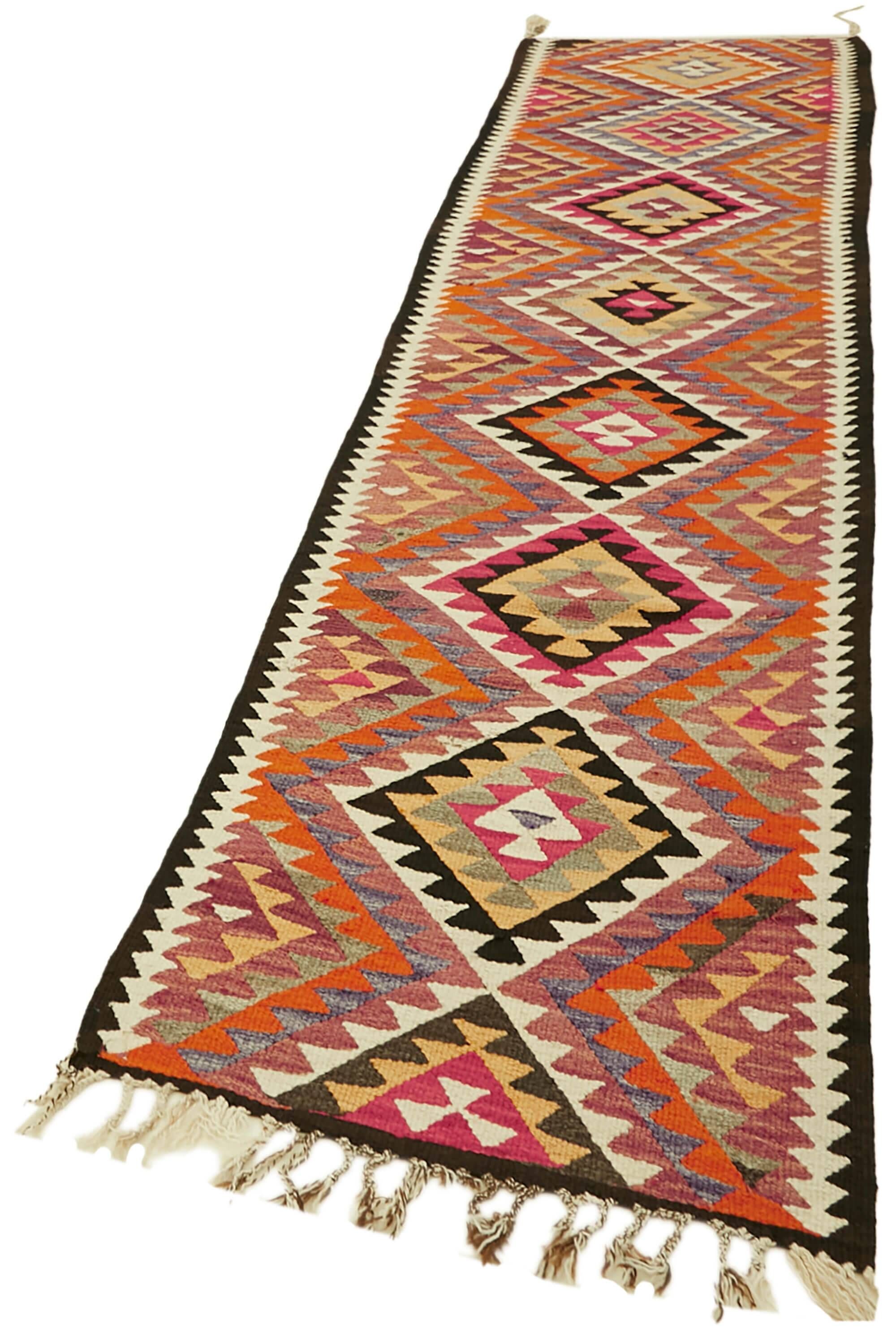 Turkish Handwoven Vintage Herki Kilim 94 cm x 361 cm