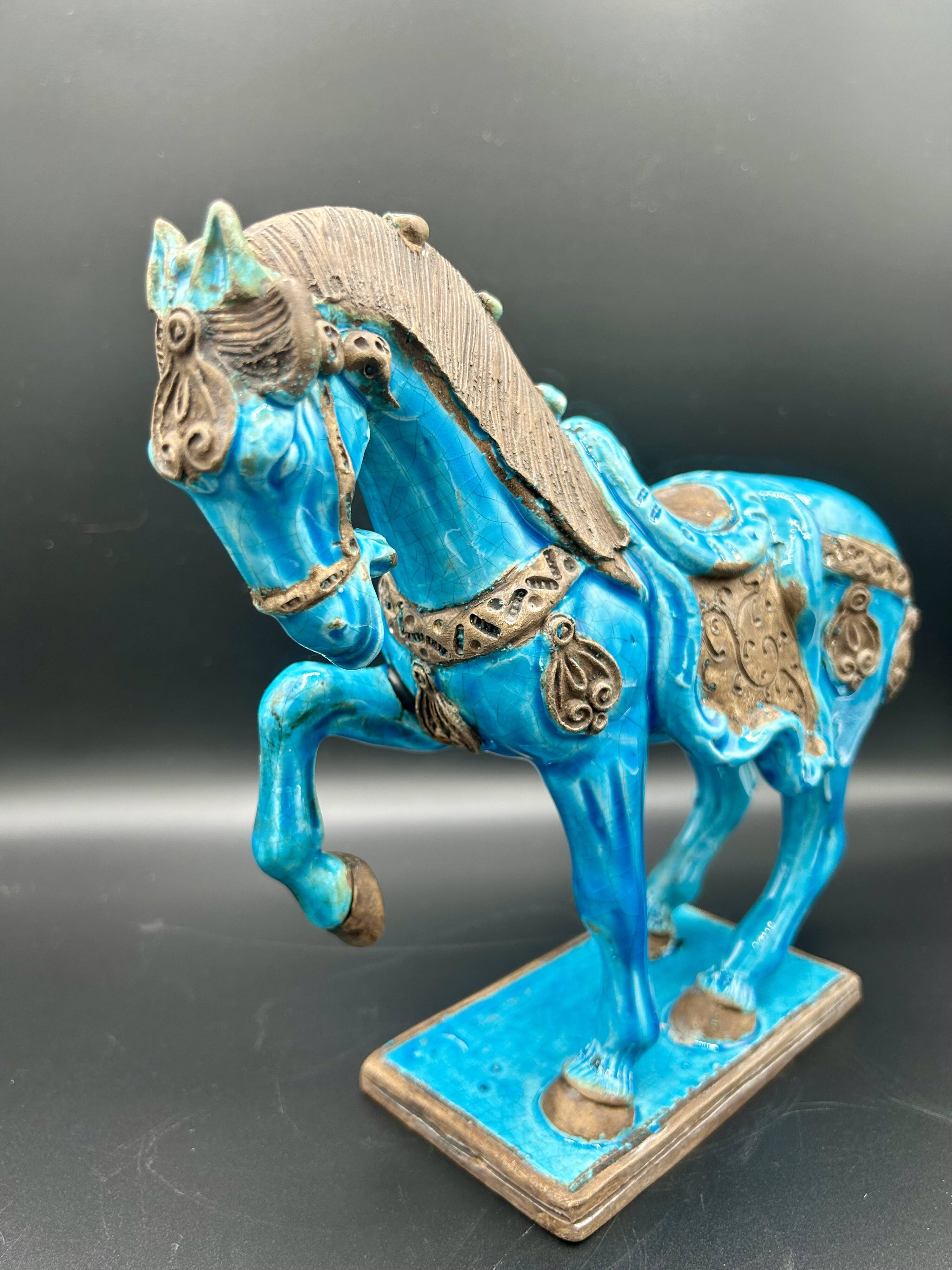 Cheval en céramique émaillée craquelée vintage