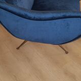 Fauteuils en velours bleu du milieu du siècle, lot de 2