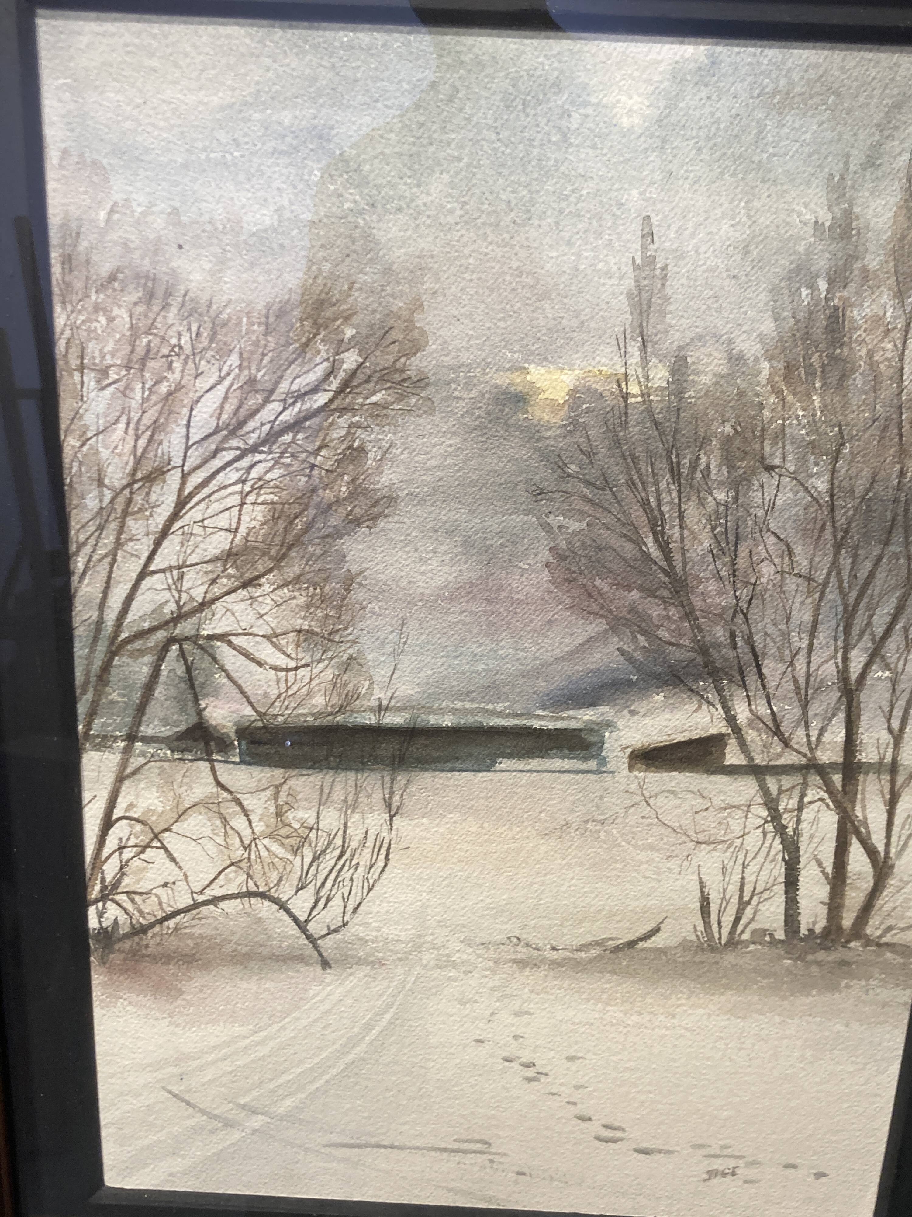 Watercolor framed by a snowy landscape