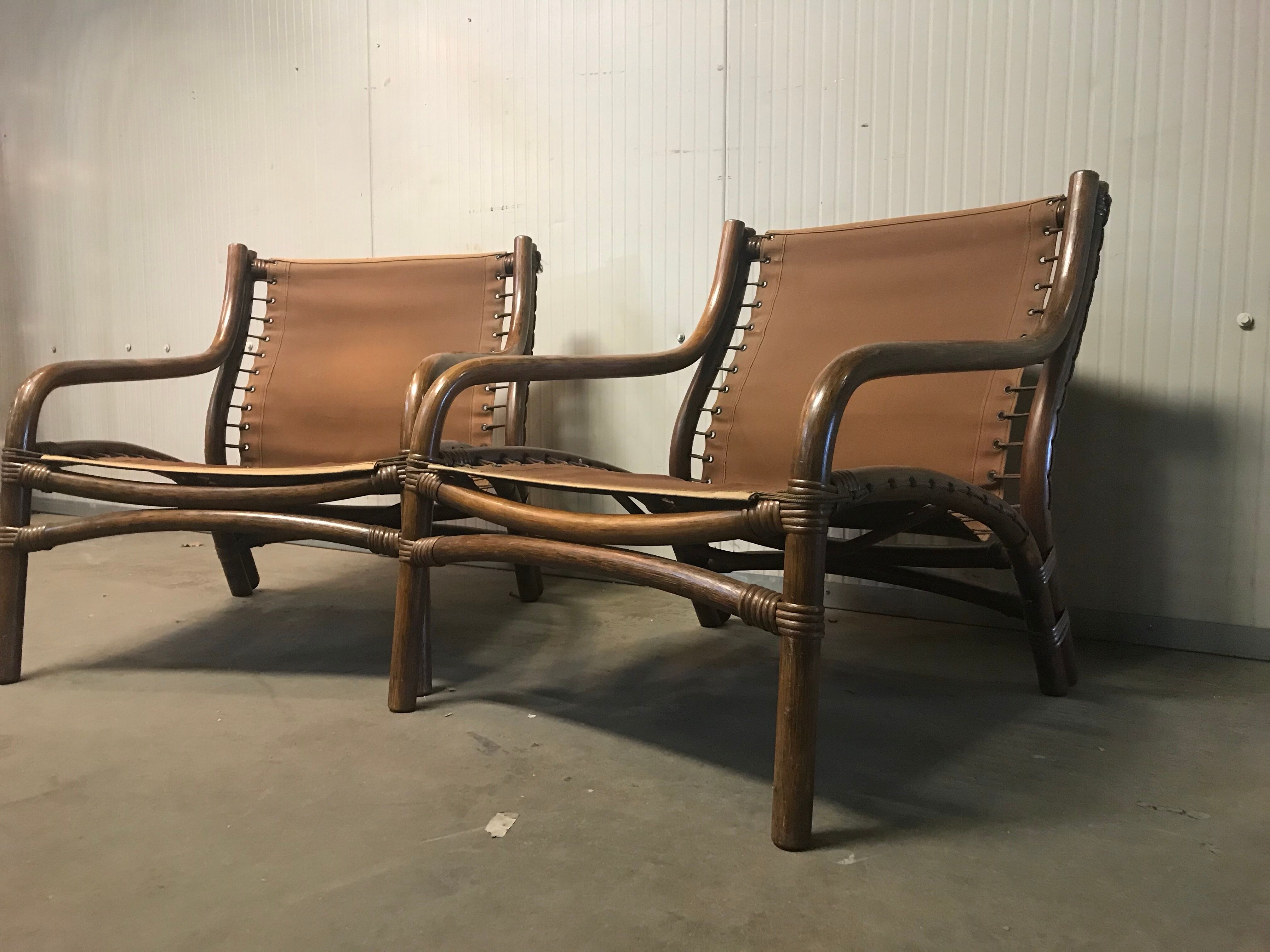 Set of 2 retro rattan armchairs
