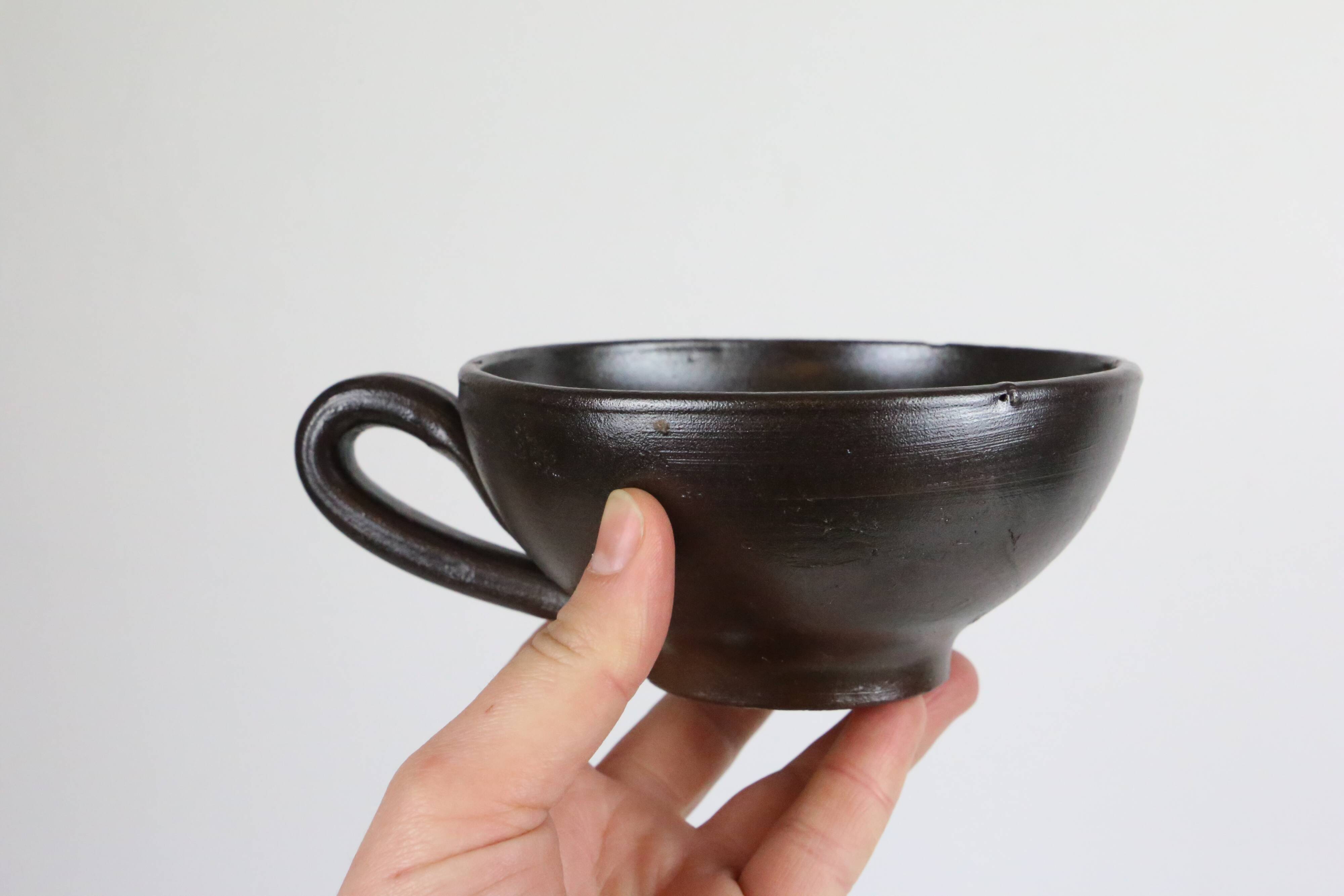 Set of 2 sandstone cups, artisanal pottery, vintage, 1980