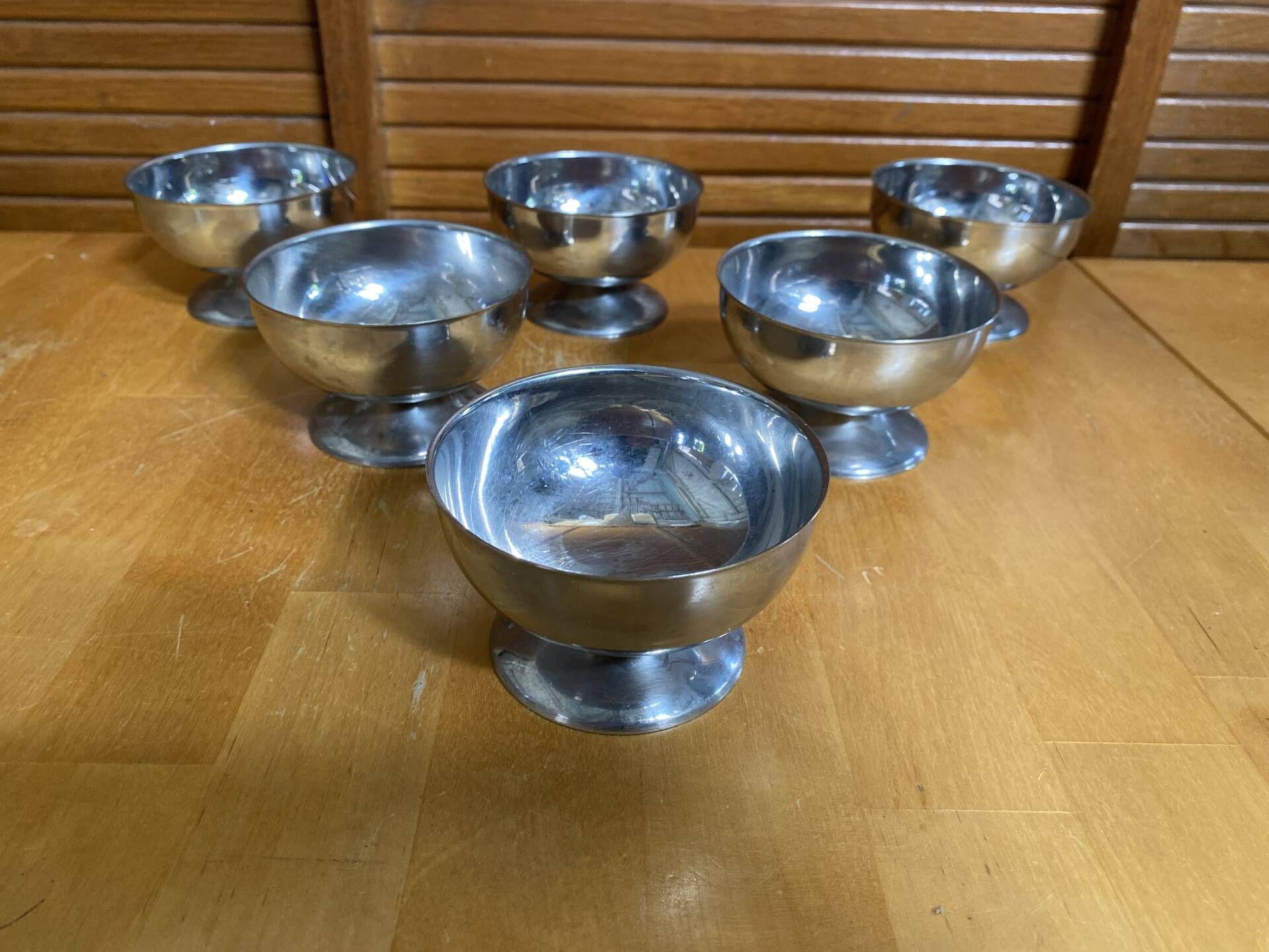 Set of 6 Ice Cream Bowls Style Rémy LETANG Vintage Stainless Steel #E084