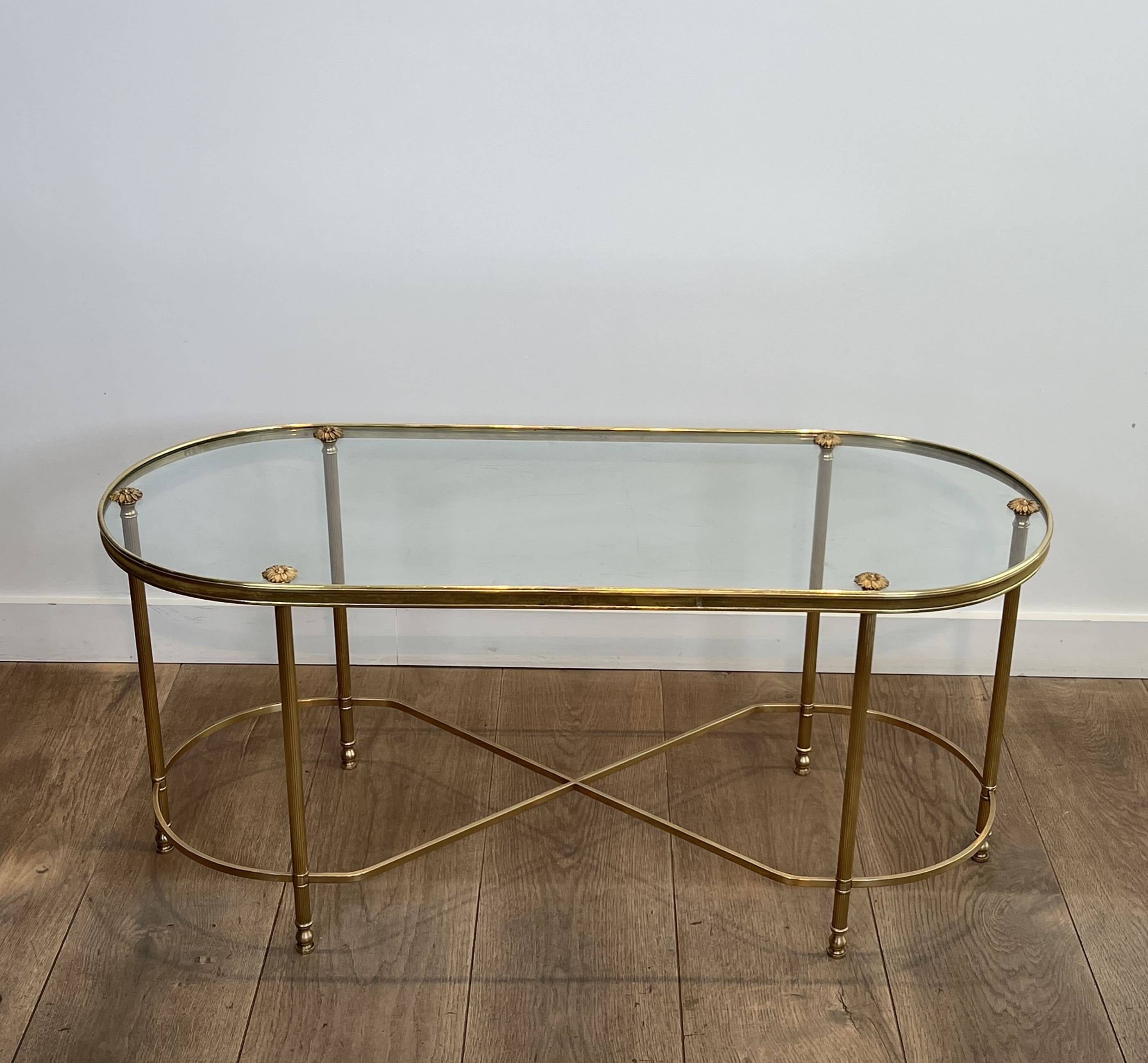 Oblong Coffee Table in Brass and Glass, by Maison Baguès, 1960s.