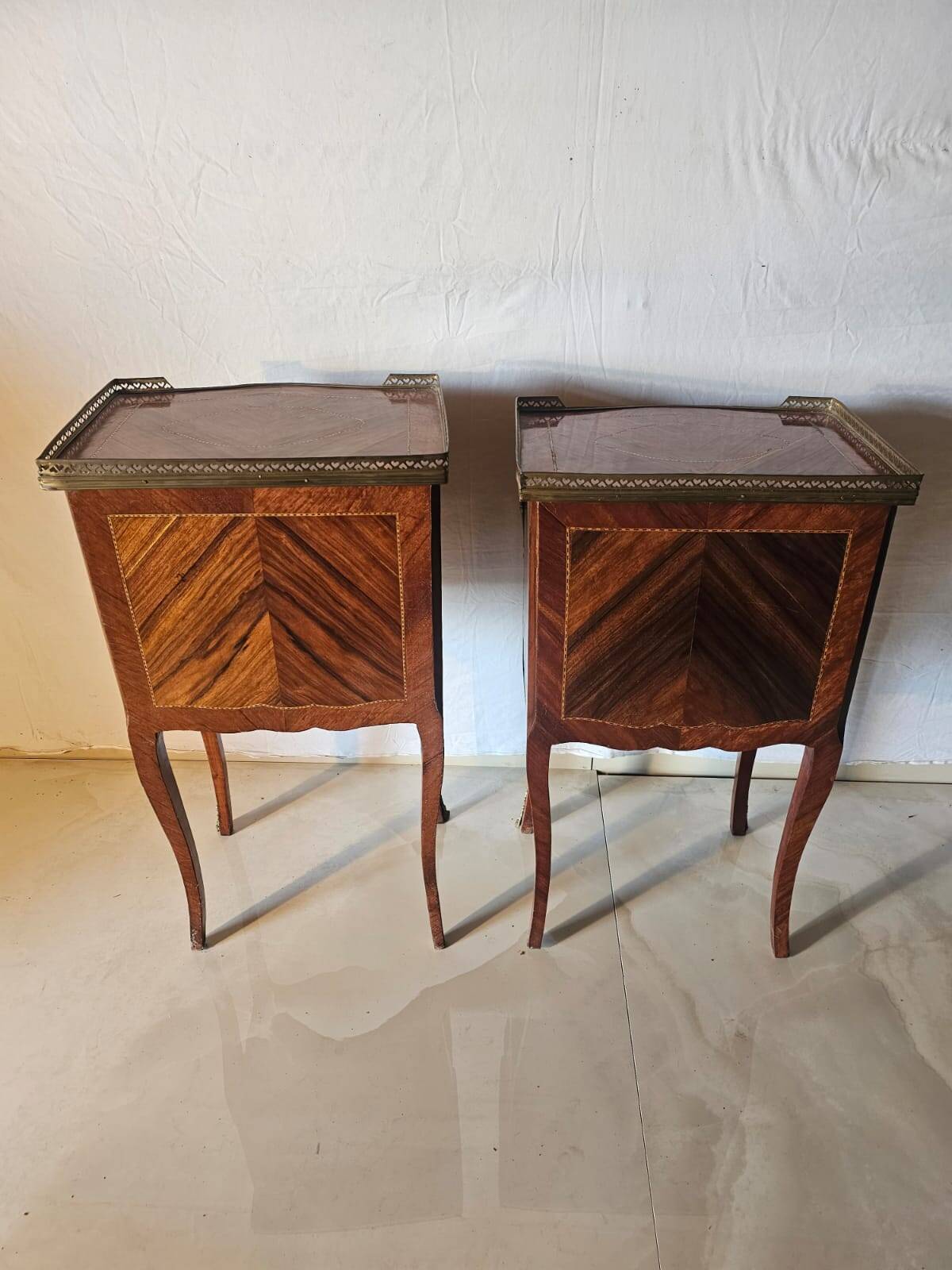 Pair of Louis XV style bedside tables in marquetry