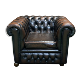 Fauteuil Chesterfield en cuir marron des années 80