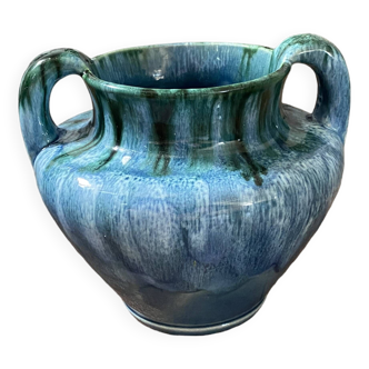 Blue green flame stoneware vase