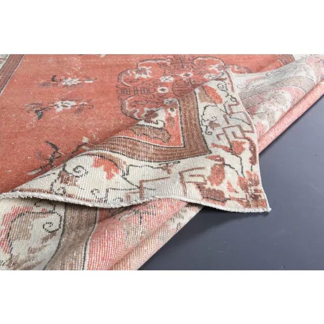 Vintage Turkish Oushak Handmade Wool Cotton Red Area Rug 191x311