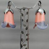 Two-headed wrought iron lamp by Muller, Art Deco, France, Circa 1920