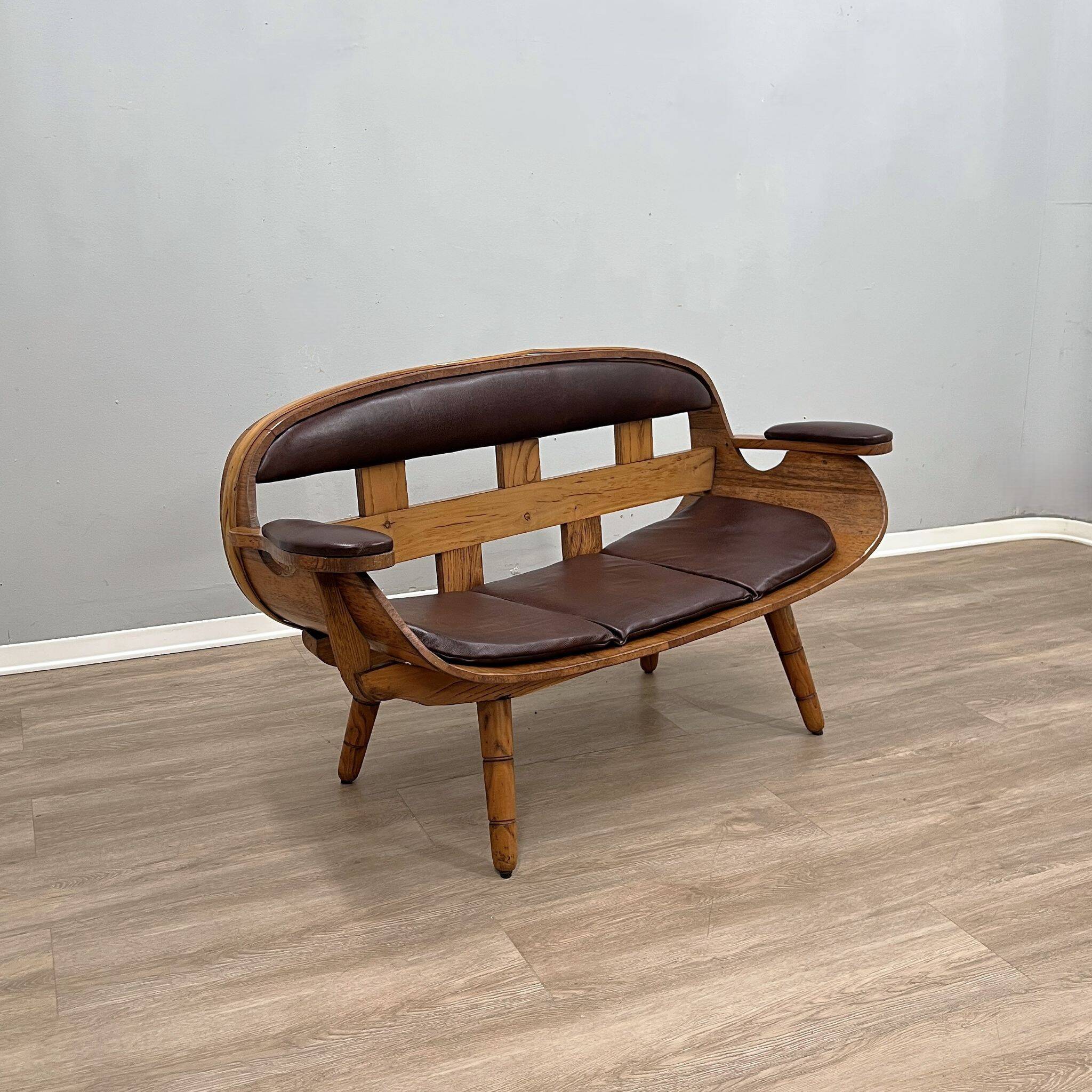 Rustic living room wooden barrel armchairs and sofa Italy 1970s