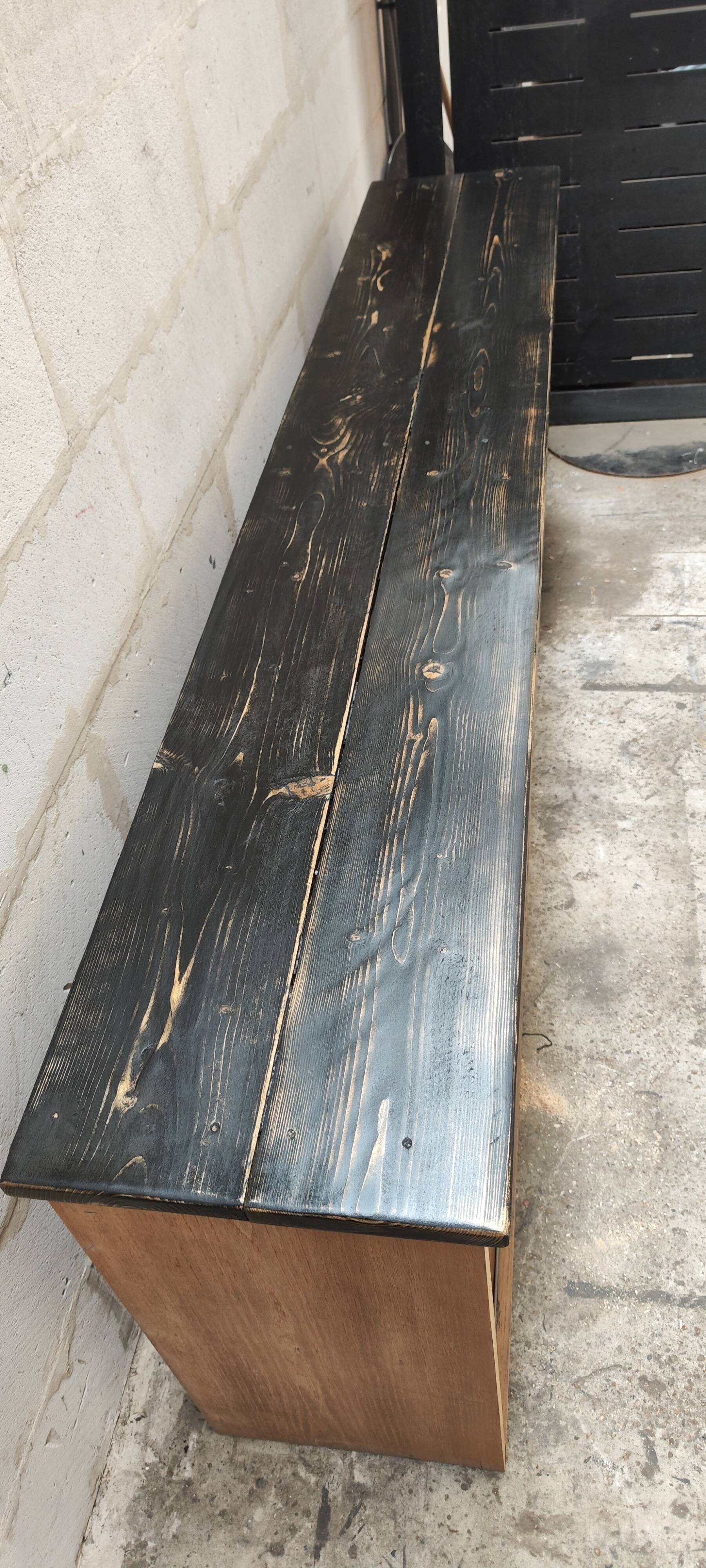 Old rear oak counter unit with two sliding doors