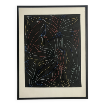 Elie Dayan, Sans titre (motif floral 1). Technique mixte sur papier