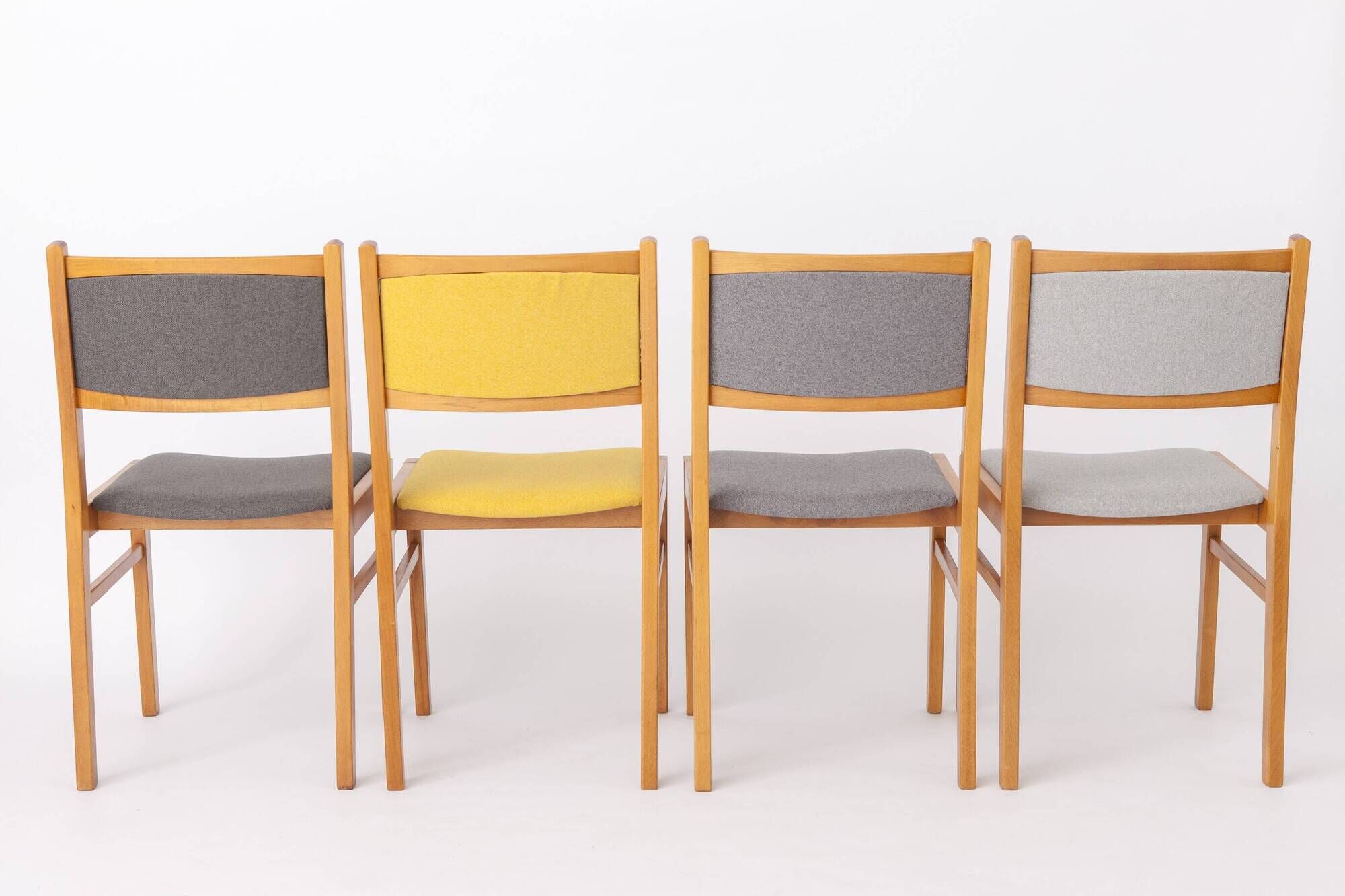 Set of 4 Vintage German Dining Chairs, Beechwood & Multicolor Upholstery