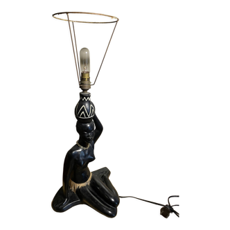 Pied de lampe plâtre femme africaine signé Pagliani