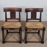 Set of 8 wooden chairs, Breton work from the 1940s.