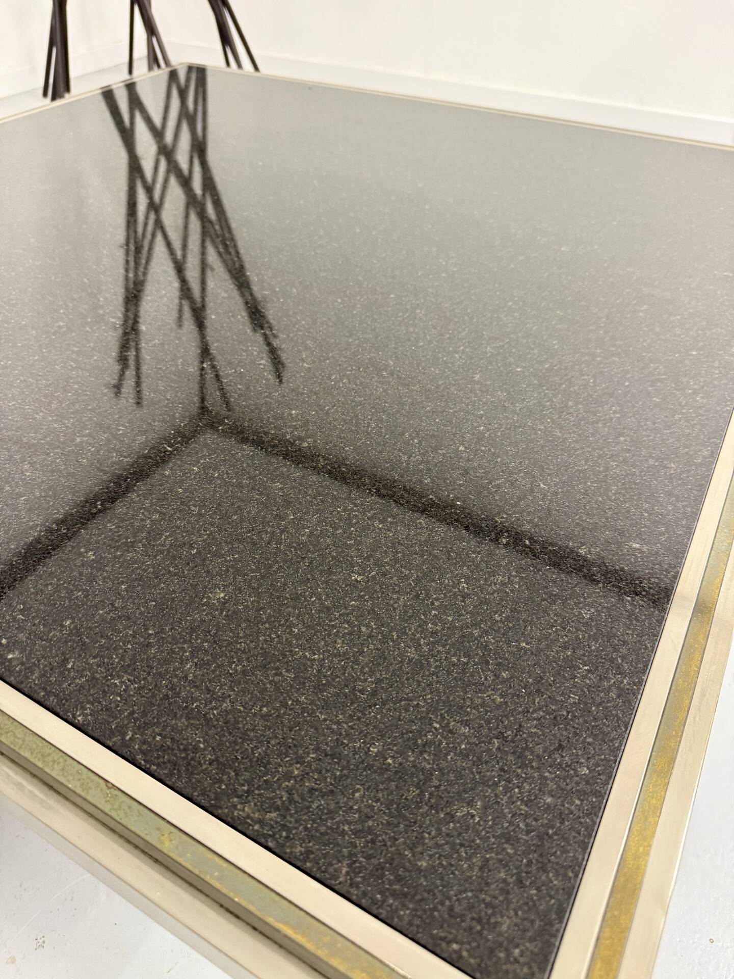 Large Flaminia coffee table designed by Willy Rizzo from the 1970s, metal and stone.
