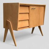Buffet commode vintage pieds compas chêne clair 1960