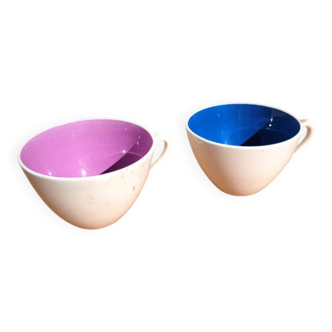 Pair of earthenware cups from Gien 1960