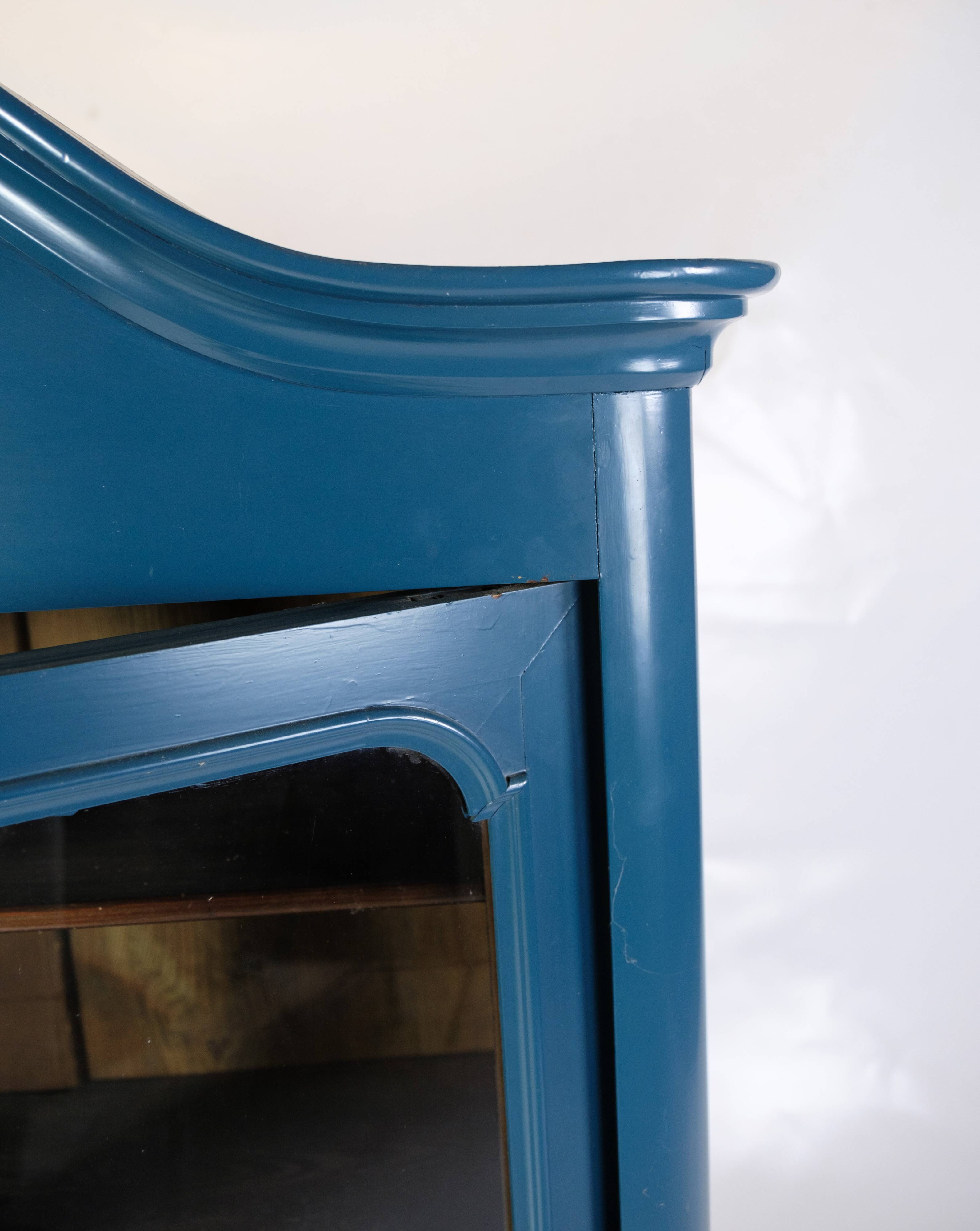 Antique Display Cabinet Painted Blue From 1920s
