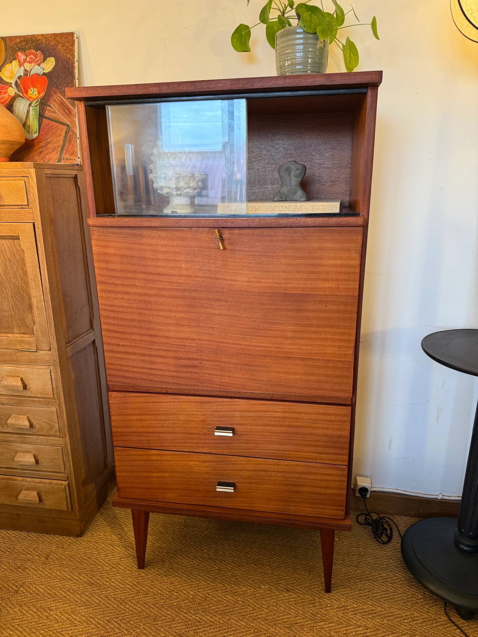 Secrétaire vintage en placage acajou