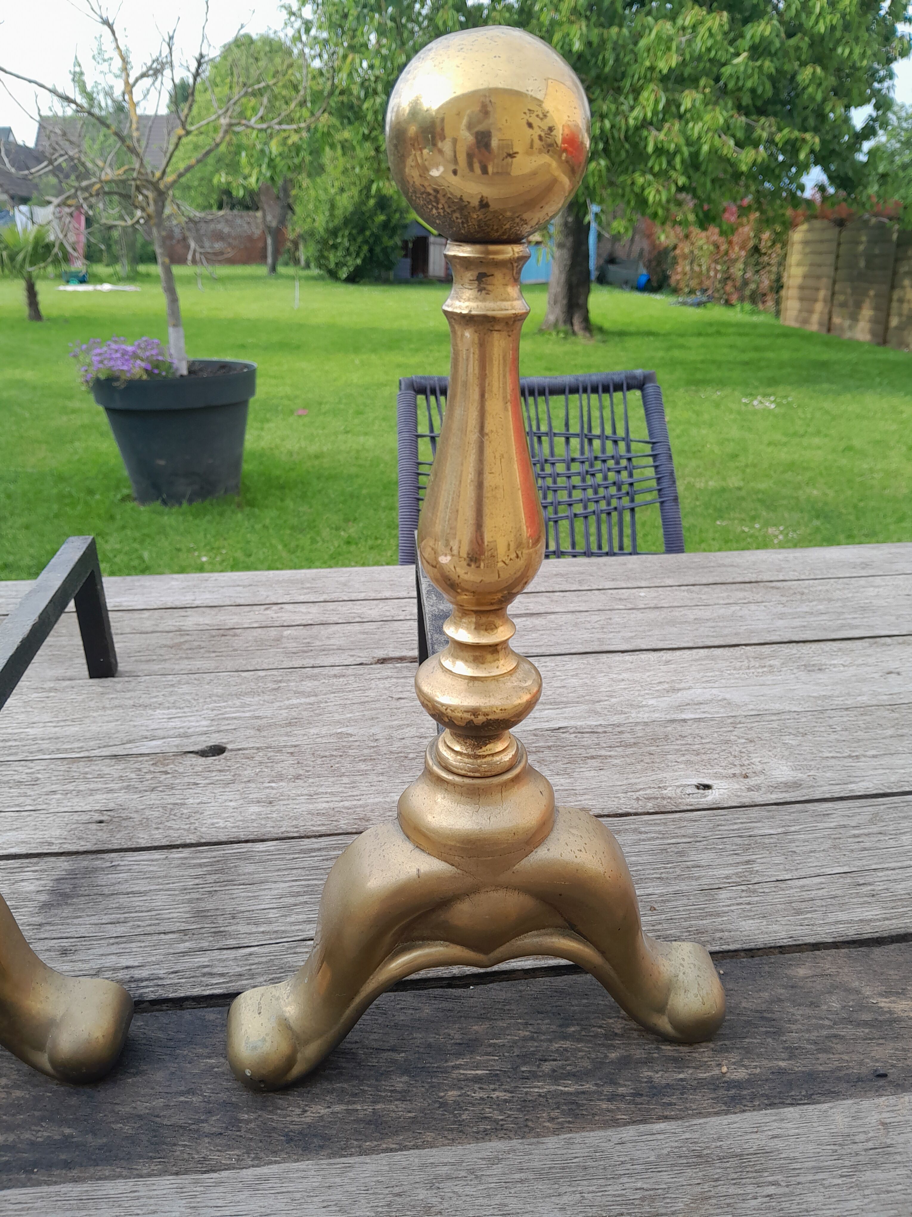 Pair of old brass chenets