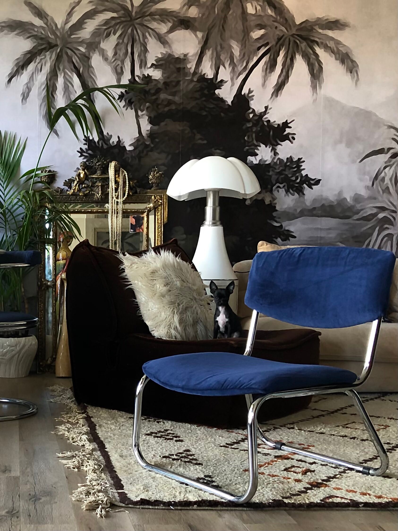 70s velvet and chrome armchair