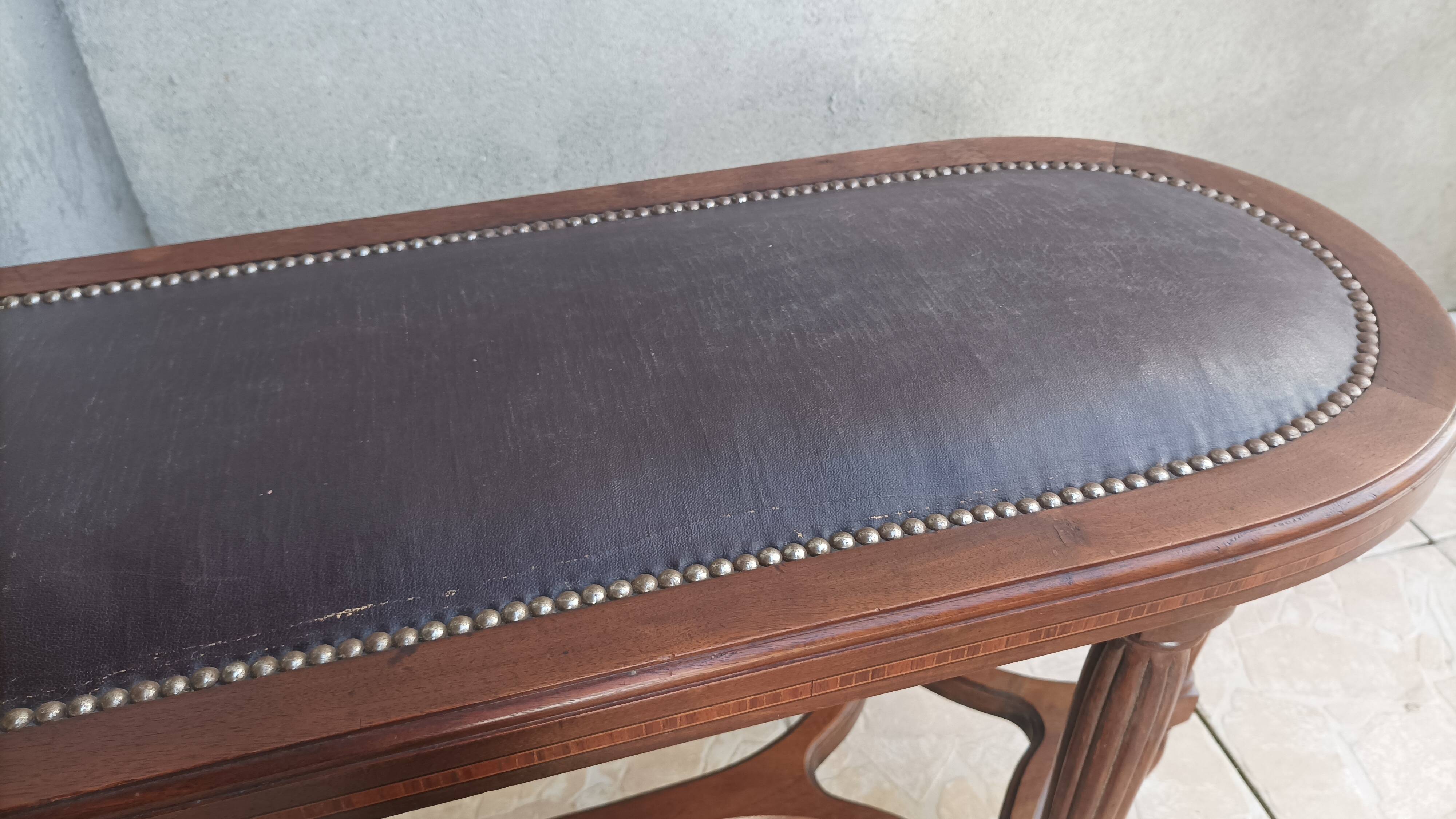 Art Deco stool bench in inlaid walnut