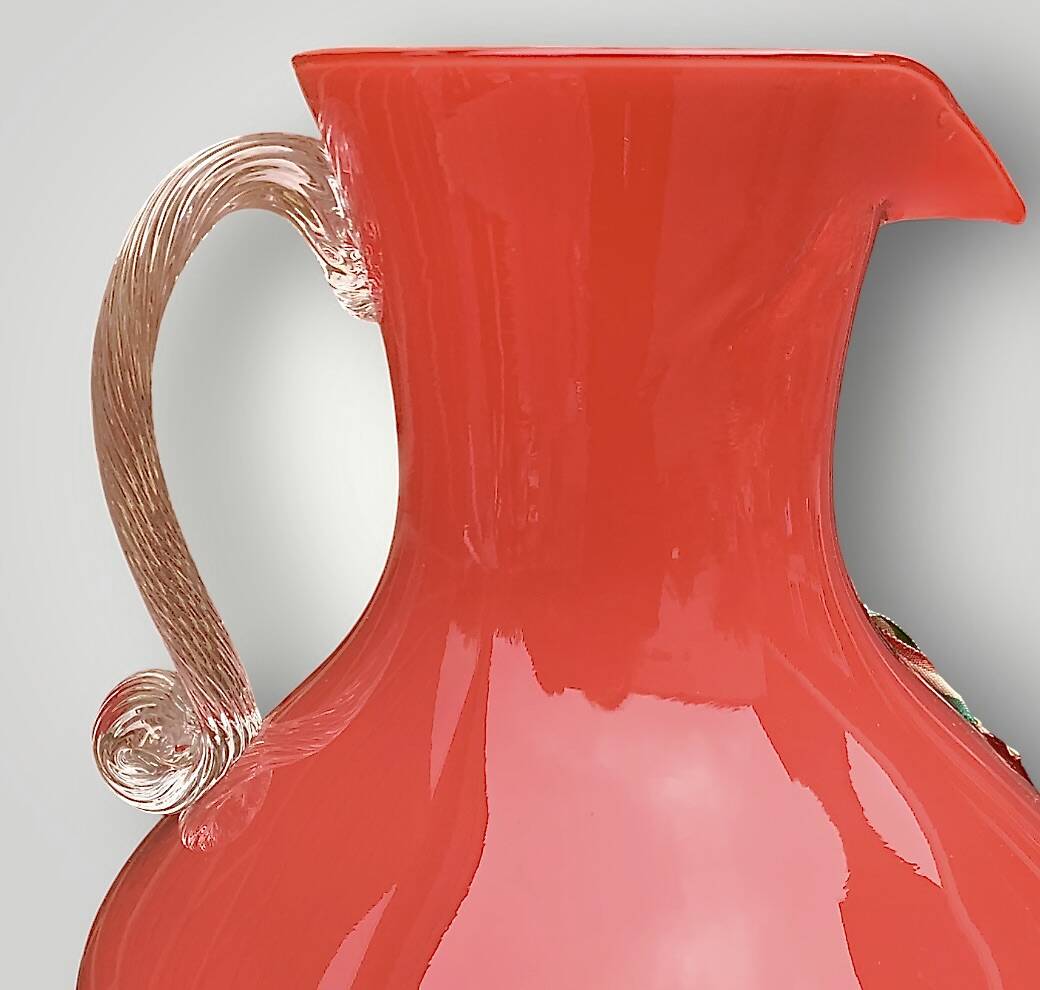 Coral red Provence opaline pitcher vase - 1960s