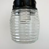 Industrial Bakelite Pendant Light with Ribbed Glass, 1970s