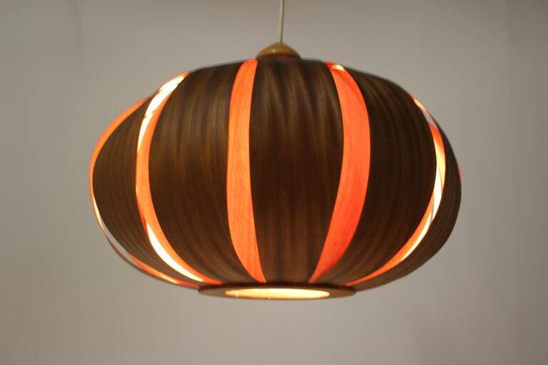 Large wooden veneer pendant lamp from the mid-20th century, 1960s