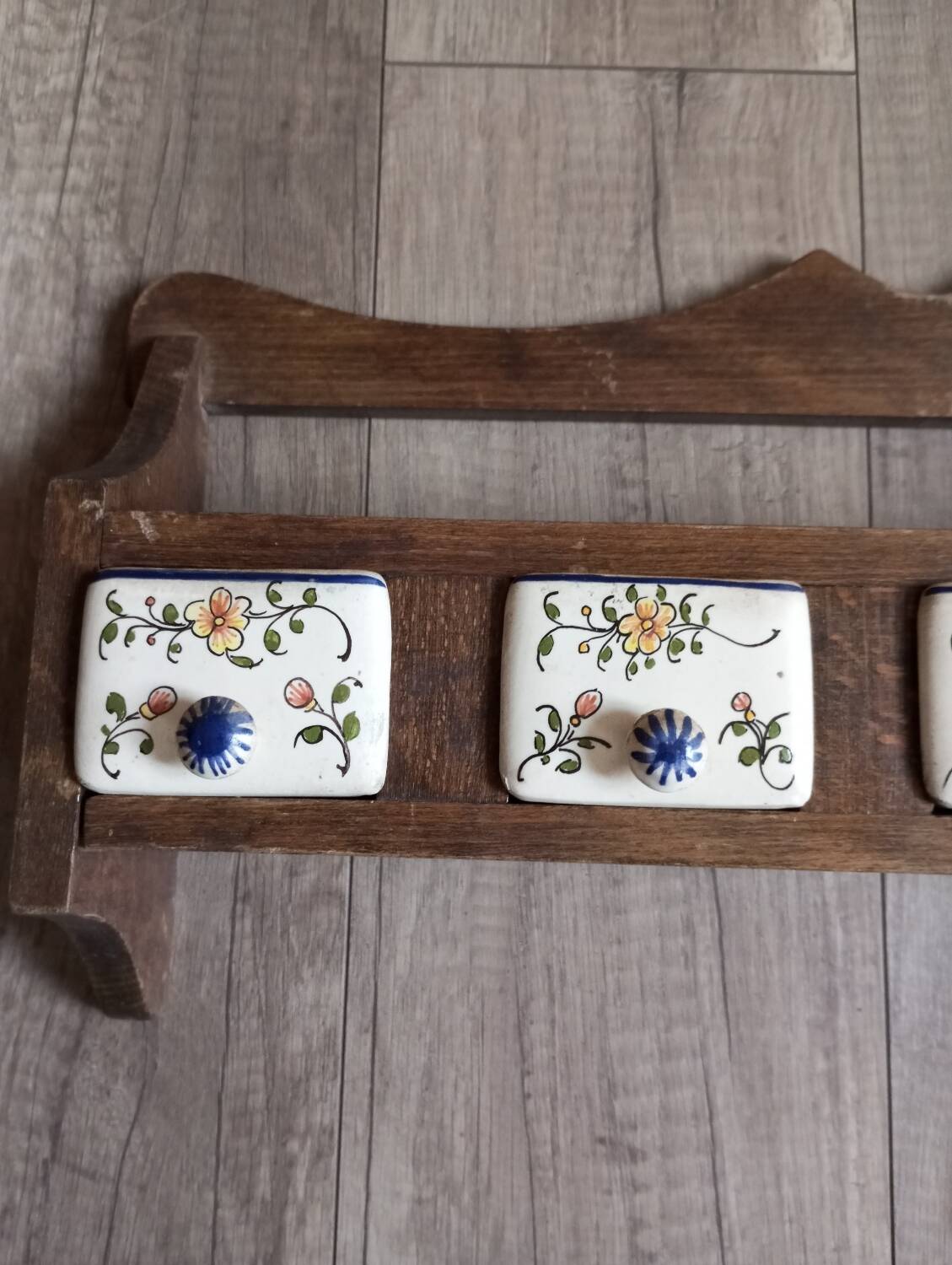 wooden shelf and desvres earthenware drawers