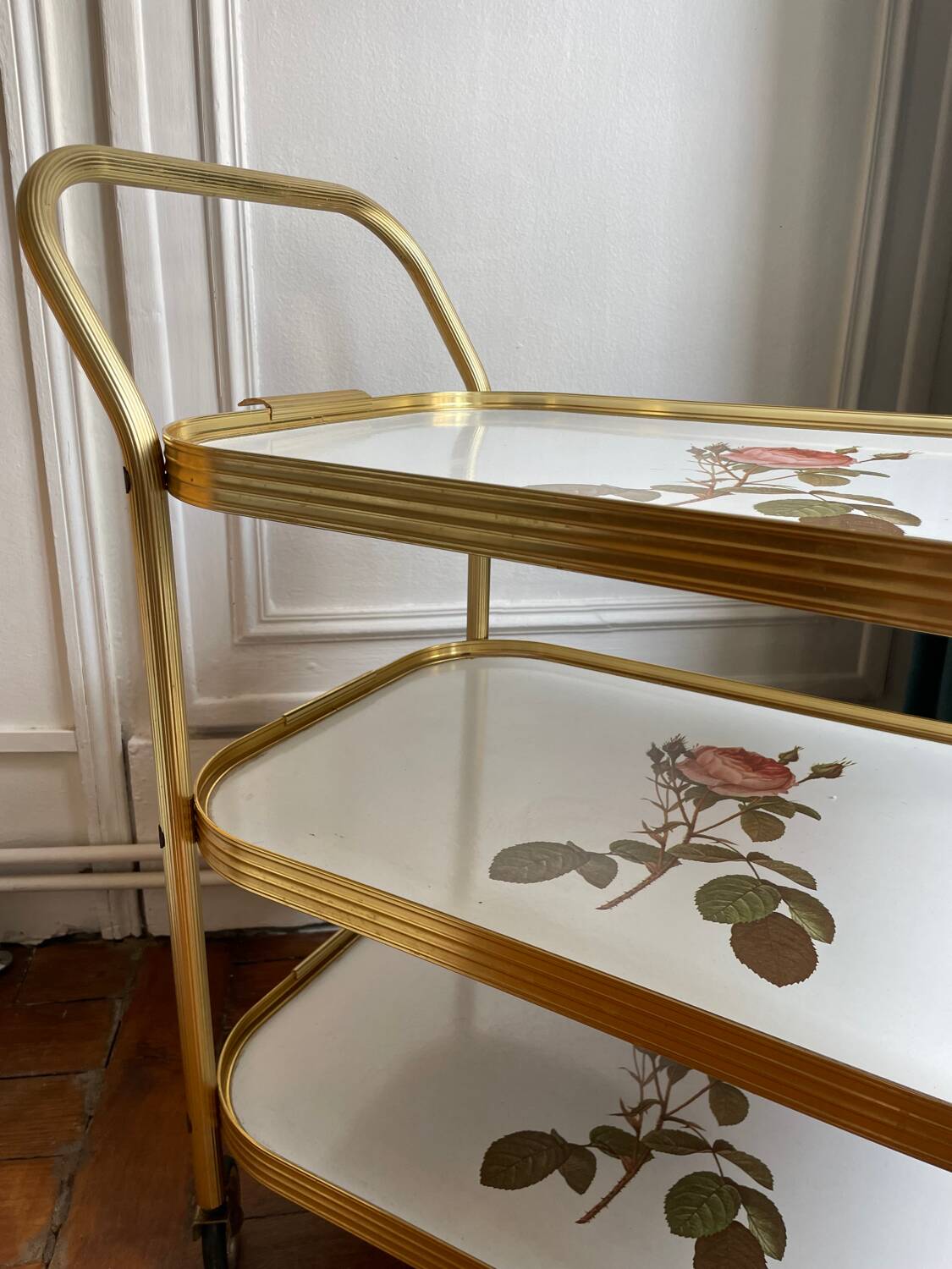 Golden trolley on wheels