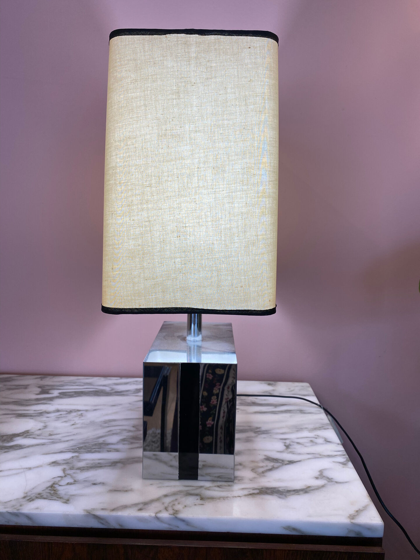 Metal lamp, black plexiglass and its original shade.