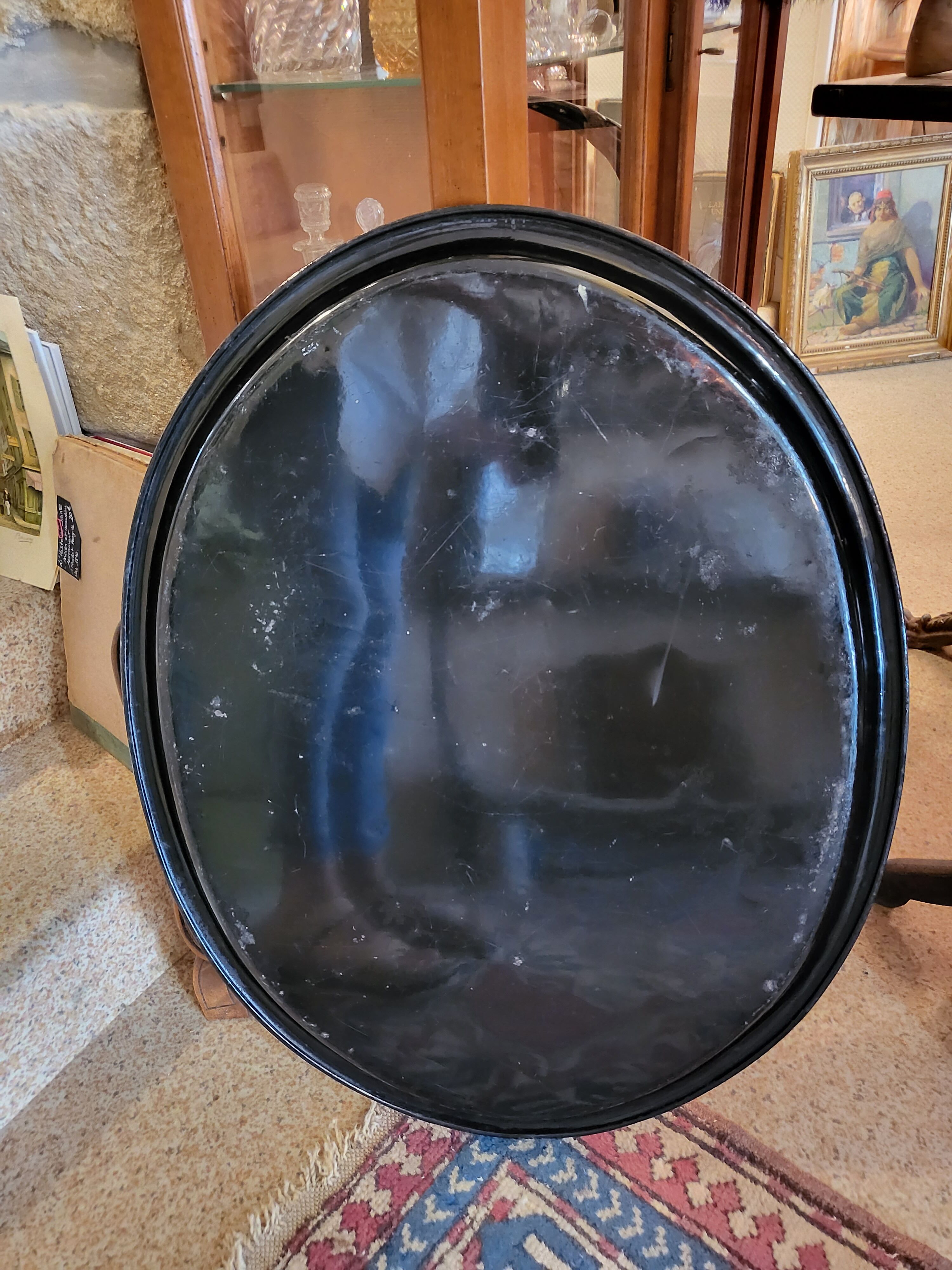 Old large tray with floral decoration