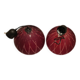 2 red glass Tosel pendants