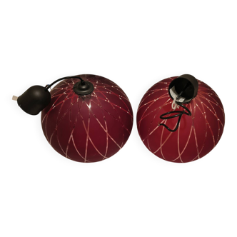 2 red glass Tosel pendants