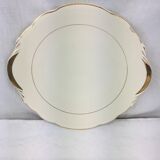 Plat rond ancien avec anses, porcelaine couleur ivoire et or, made in France Sarreguemines Digoin